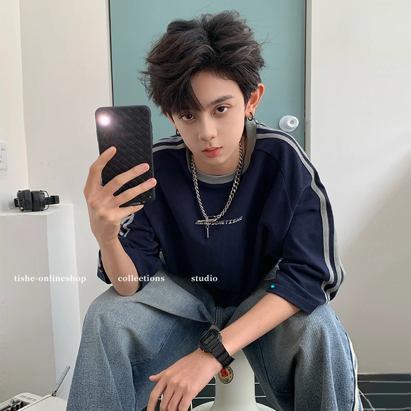 男童短袖t恤夏款青少年夏季纯棉休闲上衣中大童宽松嘻哈体恤潮牌T