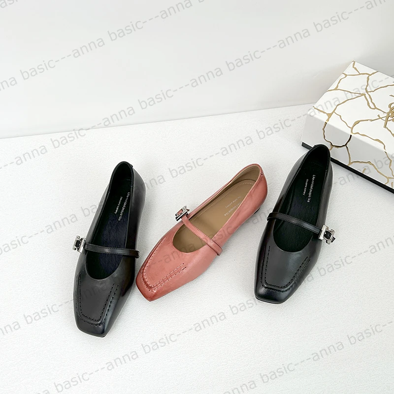 2.5cm/XW1877牛皮方头浅口单鞋女春季法式一字带玛丽珍鞋平跟