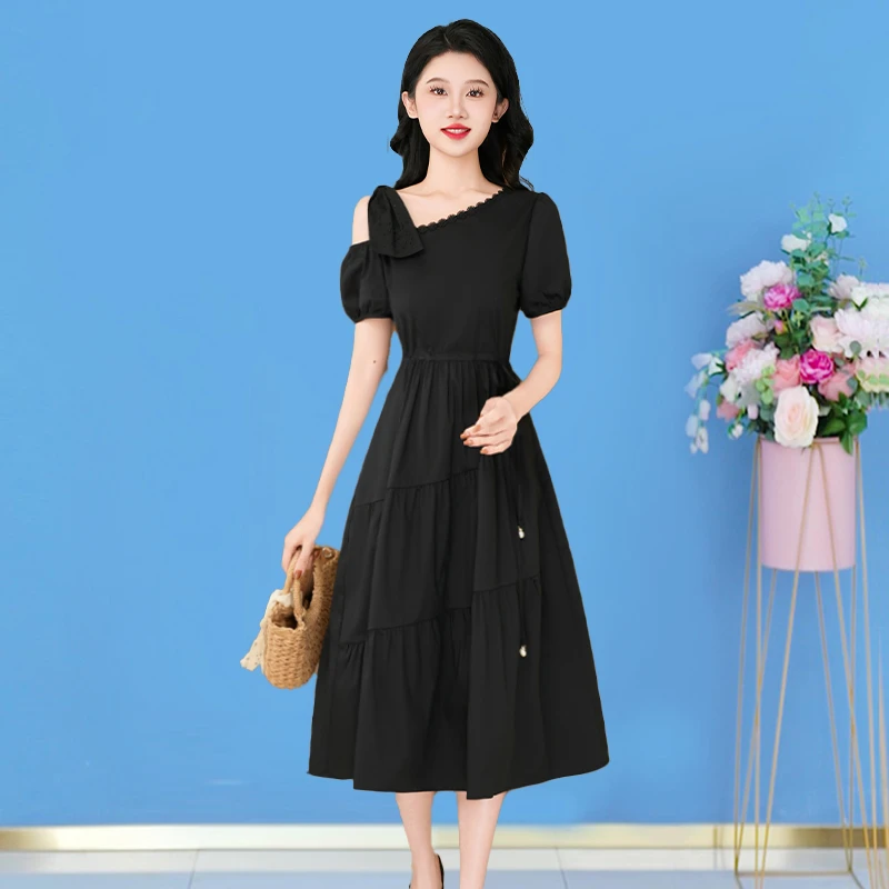 甜甜tiantian女装直播间爆款2025新款气质显瘦露肩后妈裙