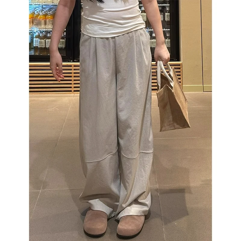 灰色阔腿裤女夏2025新款小个子拼接萝卜裤宽松显瘦休闲运动工装裤