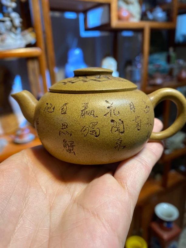 全手工老本绿泥巨轮壶手工刻绘120cc