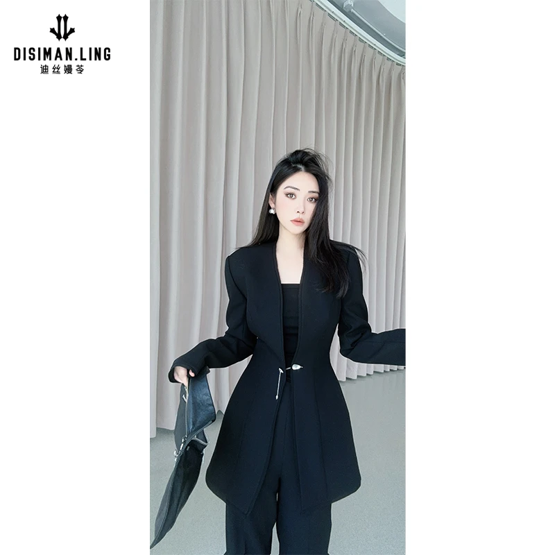 【迪丝嫚苓】黑色绵羊毛套装显瘦气质长袖百搭时尚女士修身成套穿搭