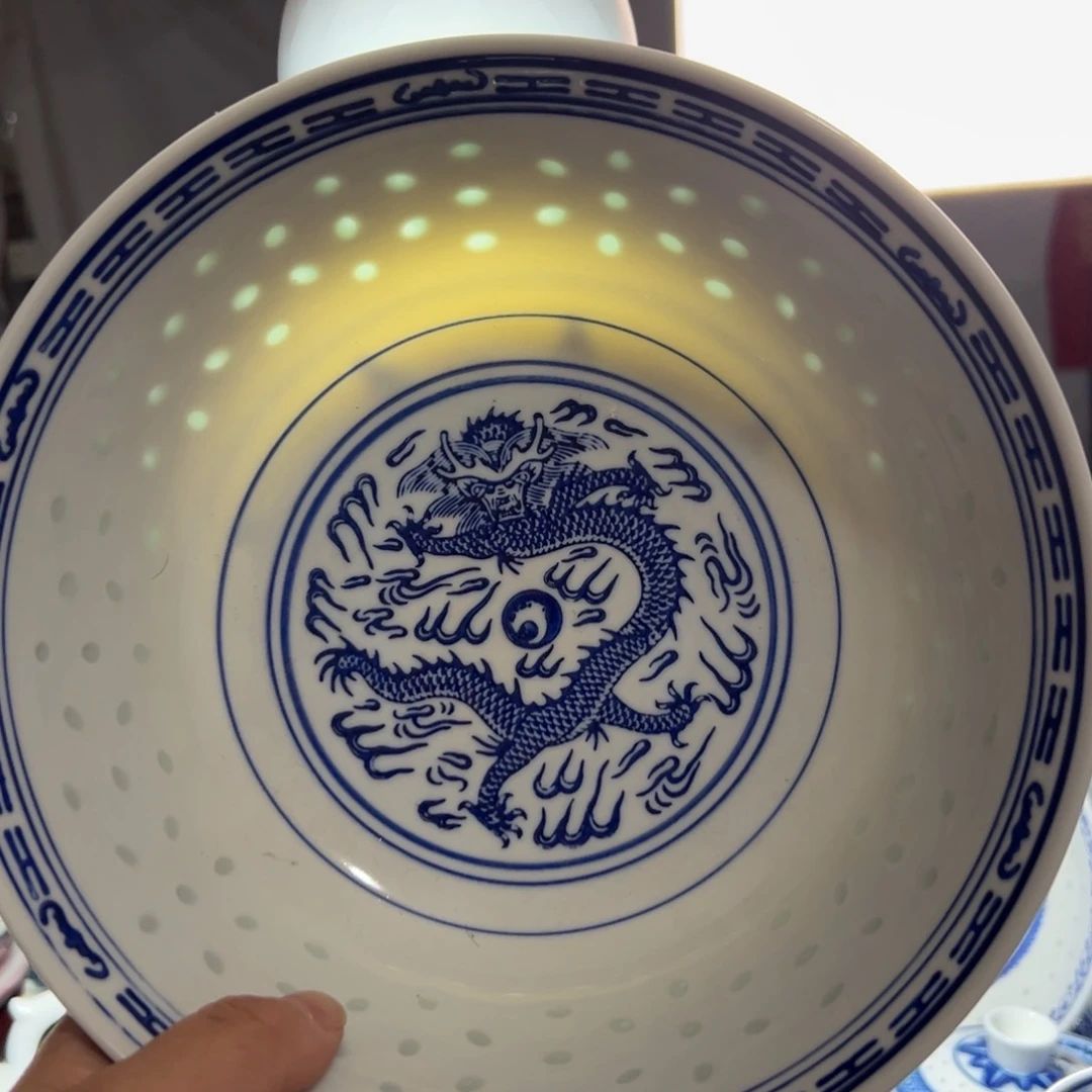 碗青花玲珑9寸汤碗玲珑