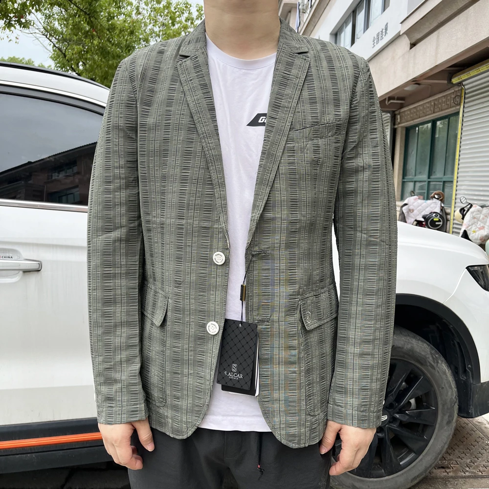 931003 夏季薄款西服2025年新款二扣休闲西装泡泡纱防晒衣好打理