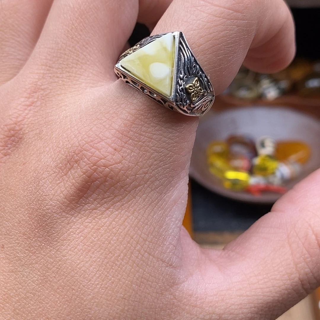 蜜蜡银S925镶嵌戒指