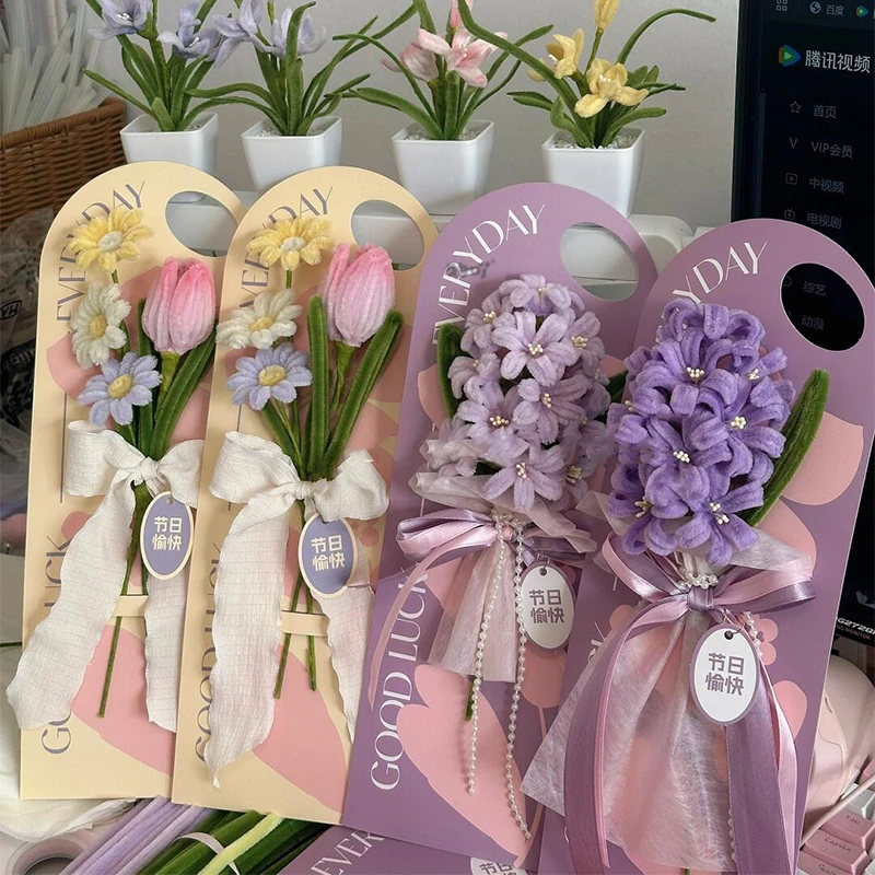 2025新款创意扭扭棒郁金香风信子卡片花束自制手工diy材料包圣诞