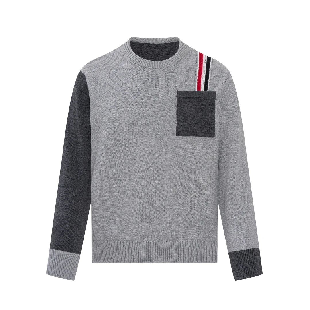 意卡伦萨四条杠设计毛衣男2024新款时尚拼色春秋针织衫男SM11763