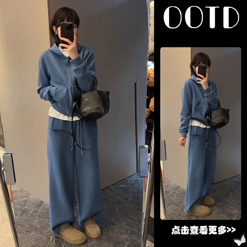 秋季流行穿搭一整套女2025新款韩版连帽拉链卫衣百搭休闲裤两件套