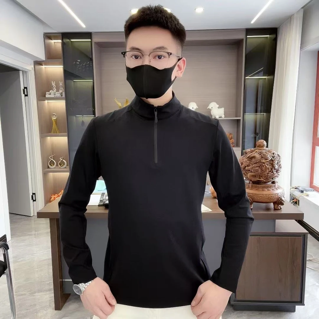 春季黑色半高领拉链卫衣男士穿搭潮牌宽松高级感重磅打底衫82501