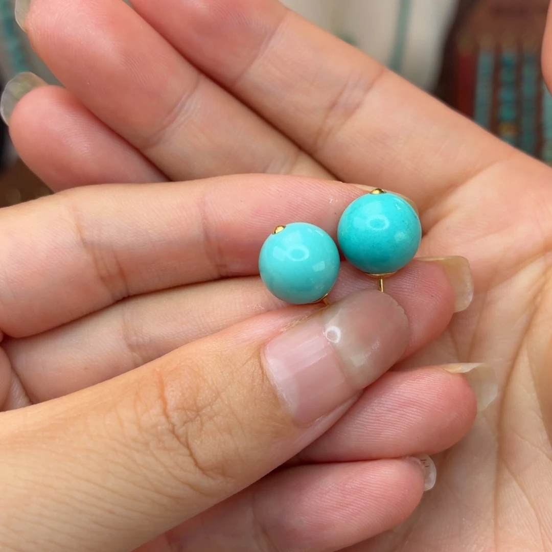 绿松石18K金镶嵌耳饰