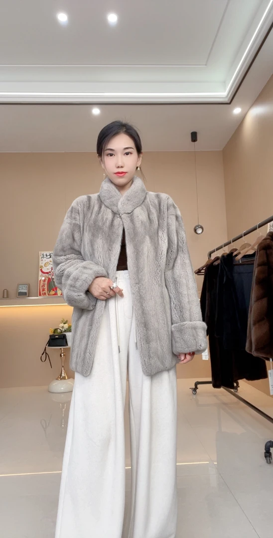 银兰原皮原色小母貂立领短款南瓜挽袖全抽刀全挖销工艺水貂皮草