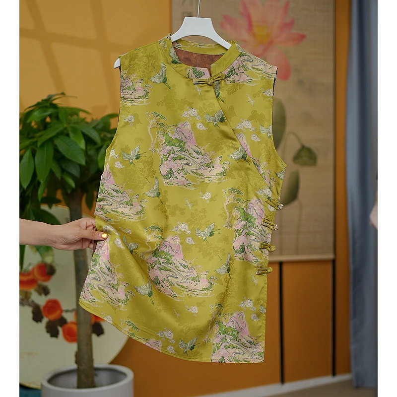 【春山 奥黛】新中式气质时尚显瘦立领斜襟提花手工盘扣长款小衫