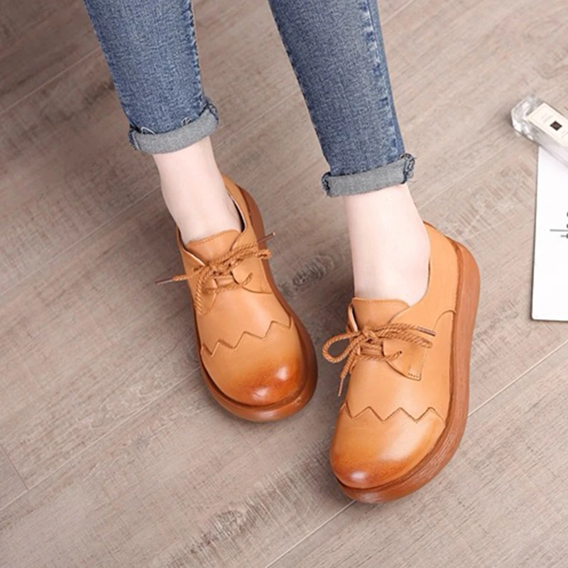 流光风秋季新款厚底小皮鞋乐福妈妈鞋软底舒适单鞋中老年8-5-9