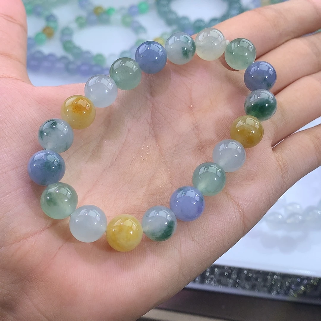 未镶嵌手链翡翠冰飘花多宝手串