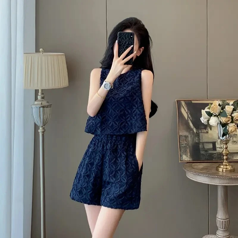 法式小香风高级感百搭时尚套装女夏季新款显瘦无袖上衣短裤两件套