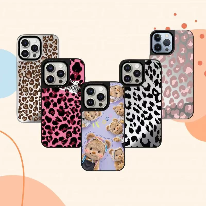 爱心豹纹粉红豹纹少女可爱防摔适用于苹果iphone16pro/15p手机壳