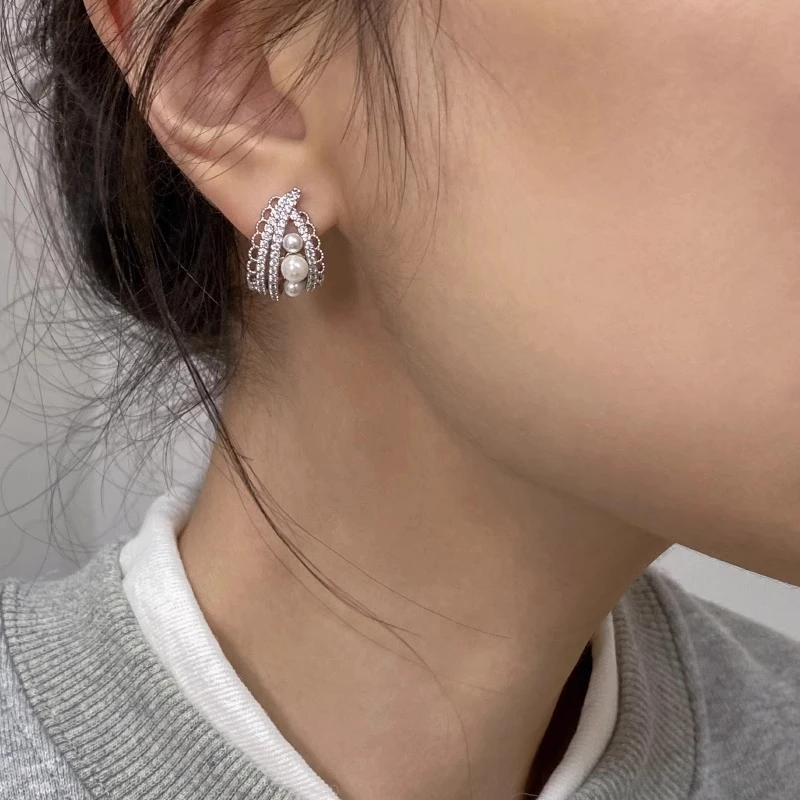 925银耳饰 耳饰上档次芭蕾迷梦银针蕾丝绝美珍珠百搭女新款耳环