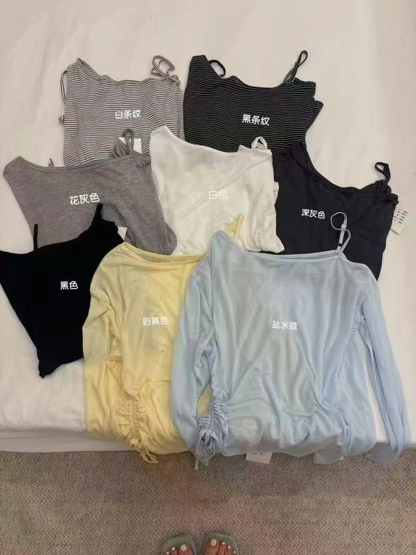 韩系设计感斜肩抽绳防晒75687