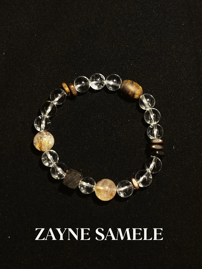 天然白水晶手串 ZAYNESAMELE·堕天使 天然水晶沉香黑檀木超七手串