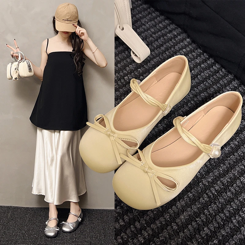浅口温柔法式粗跟百搭女鞋玛丽珍鞋单鞋春季甜美风平底搭扣仙女鞋