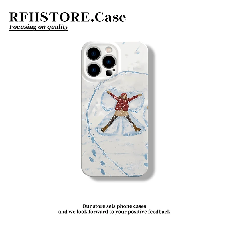 雪地爱心女孩情侣适用于苹果16promax菲林手机壳华为oppo小米vivo