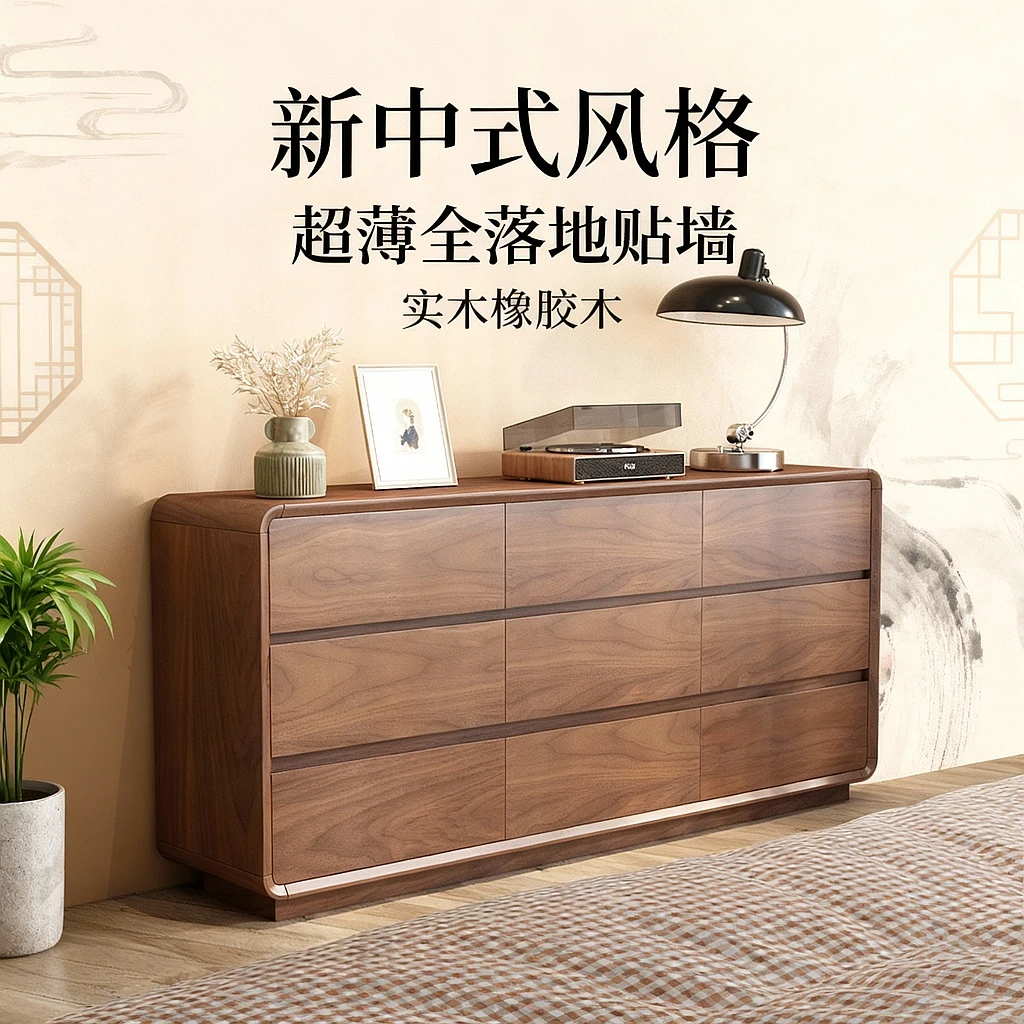 实木超薄五斗柜卧室靠墙床尾床头极窄抽屉胡桃色收纳储物置物柜