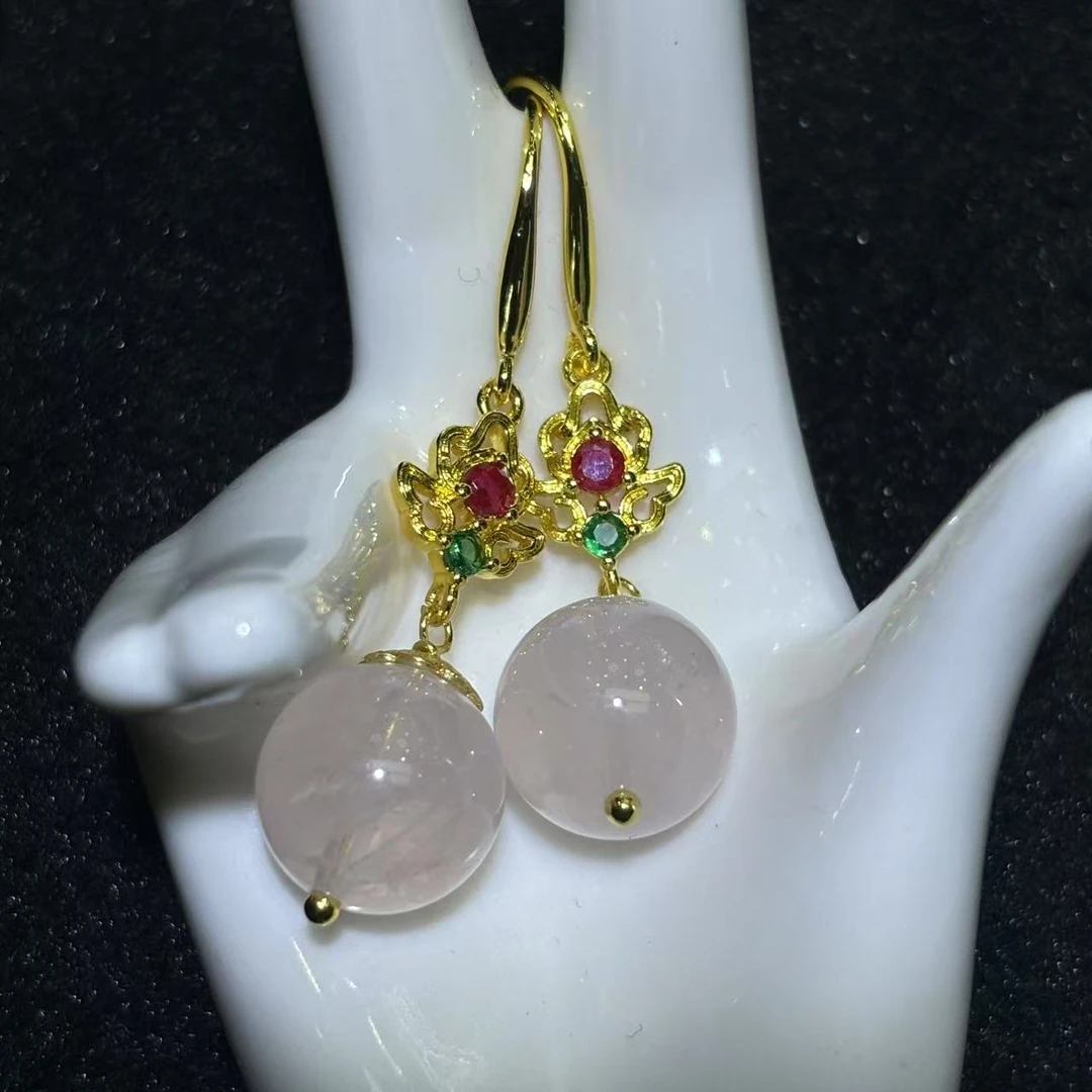 面面来财珠宝C10028卡12左右-冰花芙蓉晶水晶耳钩一对