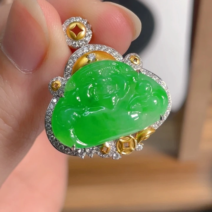 翡翠18K金镶嵌吊坠(不含链)