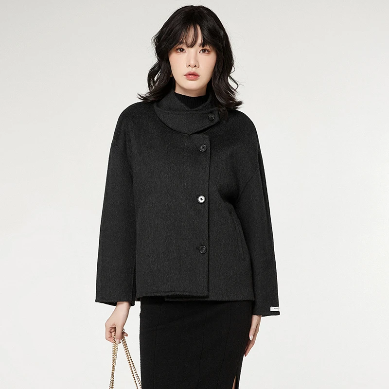 含羊毛双面尼毛呢外套大衣女44HZ1E0074