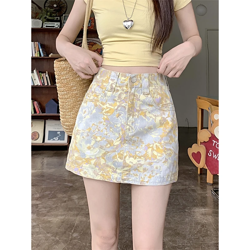 微胖mm高腰显瘦扎染牛仔半身裙女2025夏季新款休闲时尚百搭短裙子