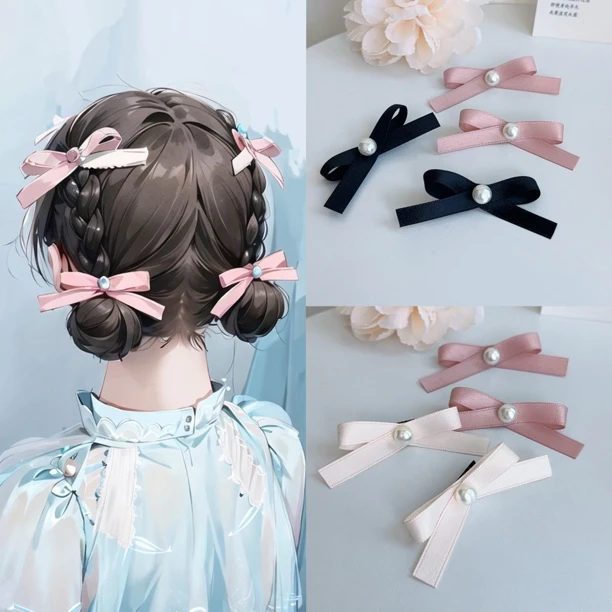 韩式甜美可爱珍珠小蝴蝶结对夹儿童发夹边夹刘海夹