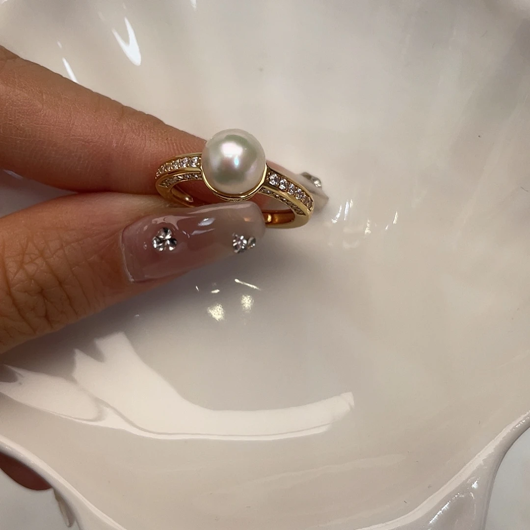 戒指海水珍珠银S925镶嵌