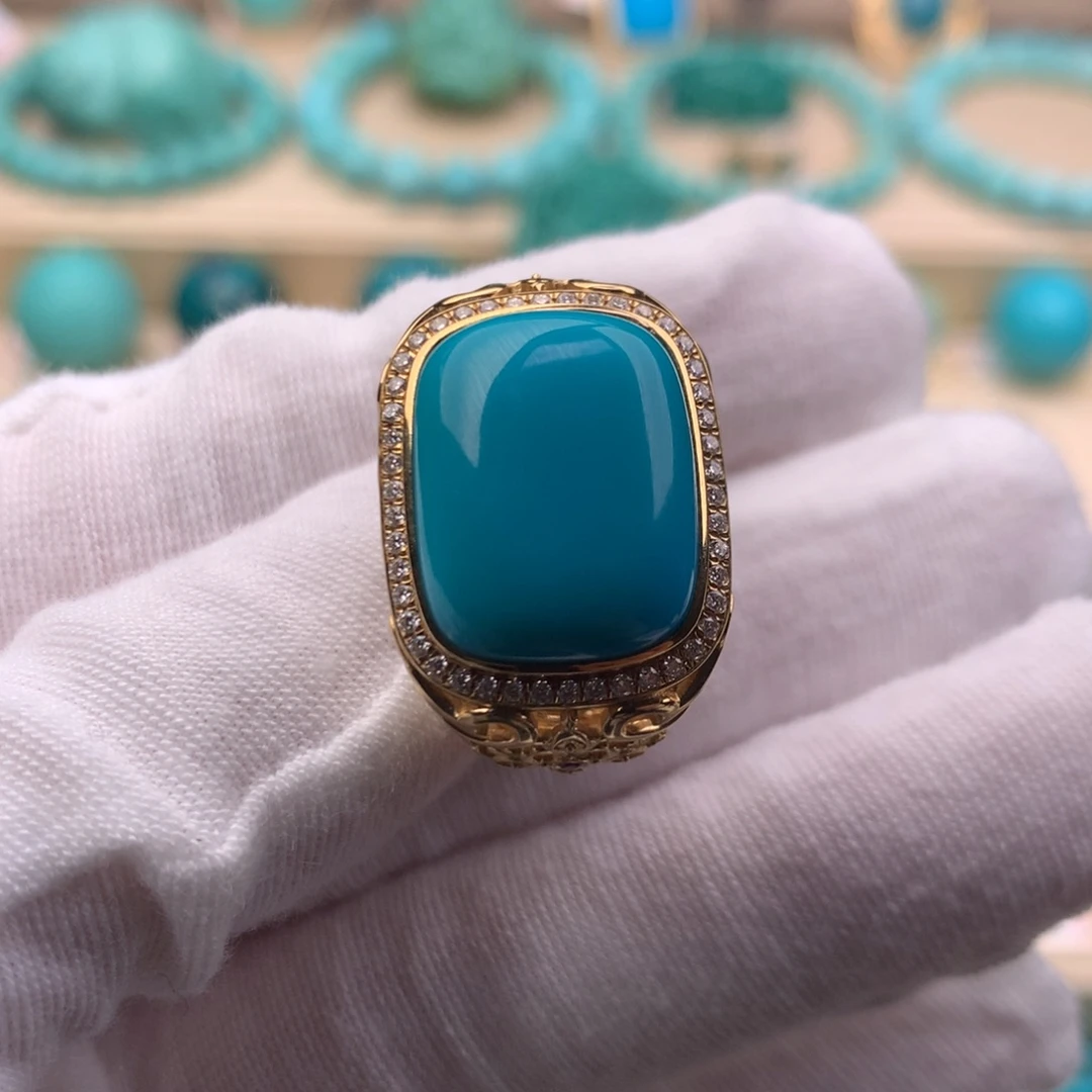 绿松石18K金镶嵌珠宝奇石