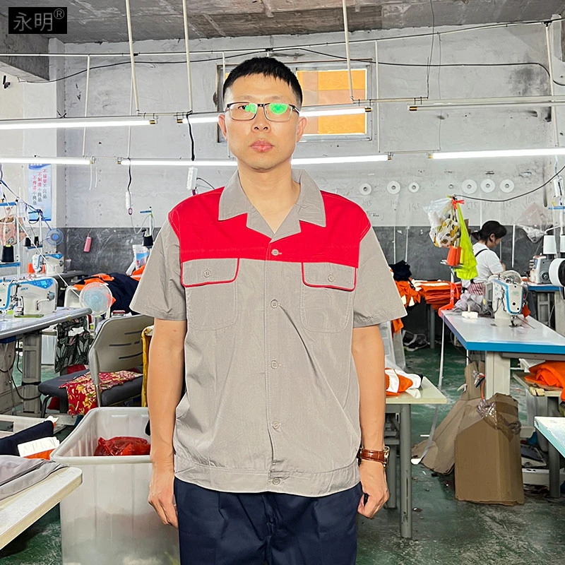 夏季全工艺涤棉府绸短袖上衣工厂车间物业工地劳保服工装