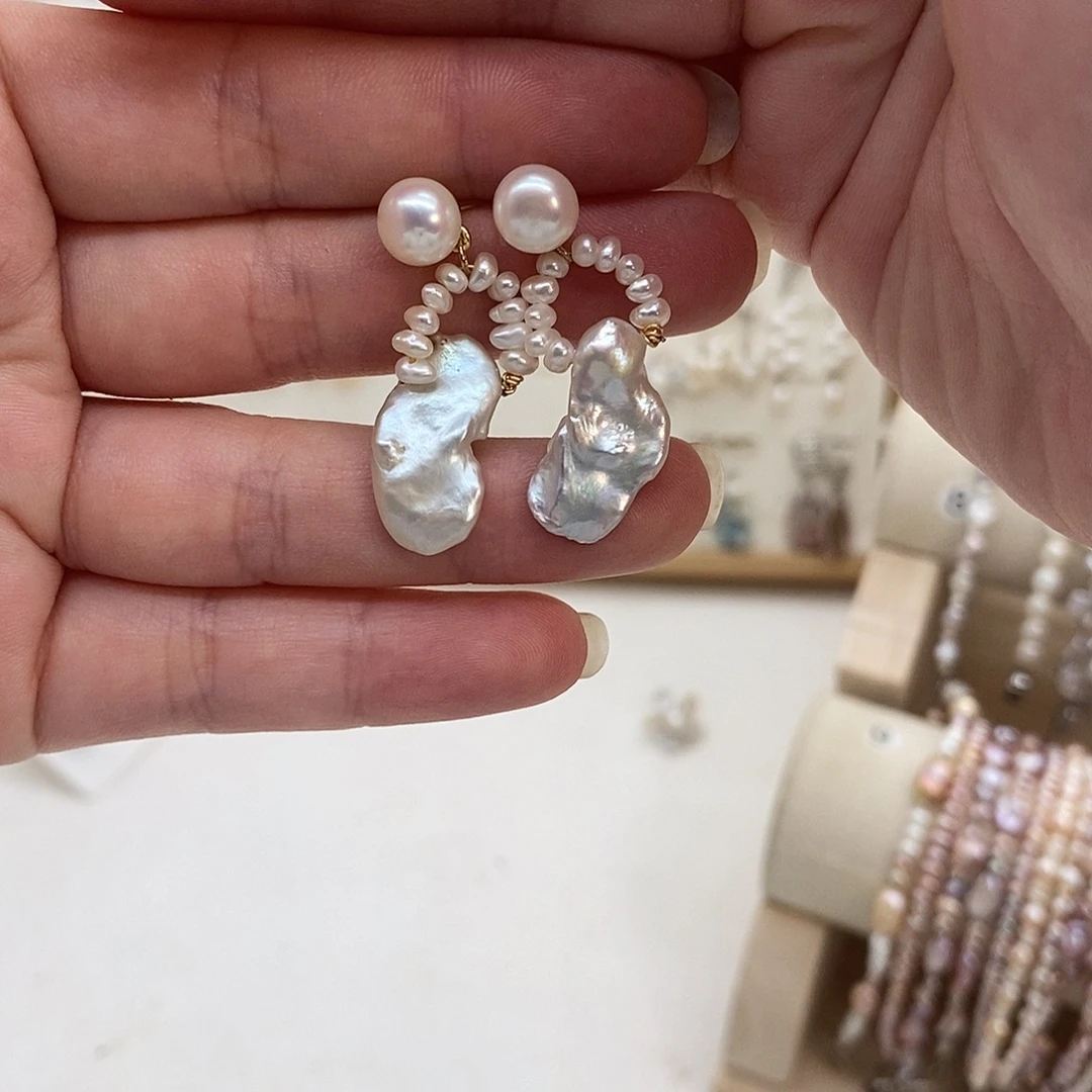 银S925镶嵌耳饰淡水珍珠