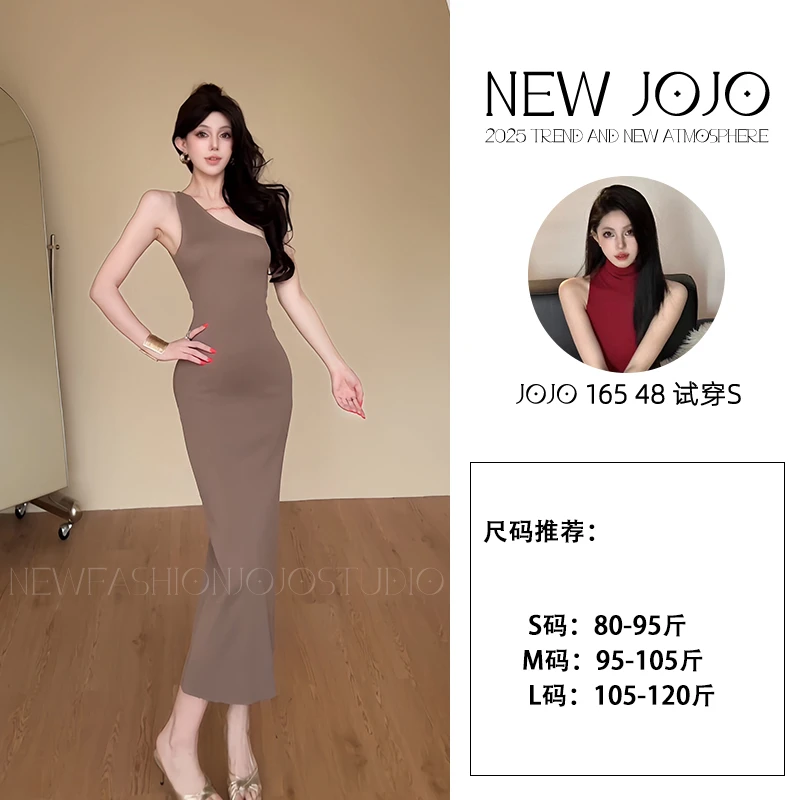 xx/G645 0620-1【JOJO】斜肩修身连衣裙露肩显瘦长裙时尚性感包臀裙