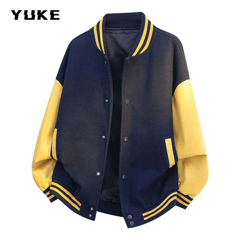 美式休闲情侣夹克外套春季新款棒球领撞色上衣男女同款复古棒球服