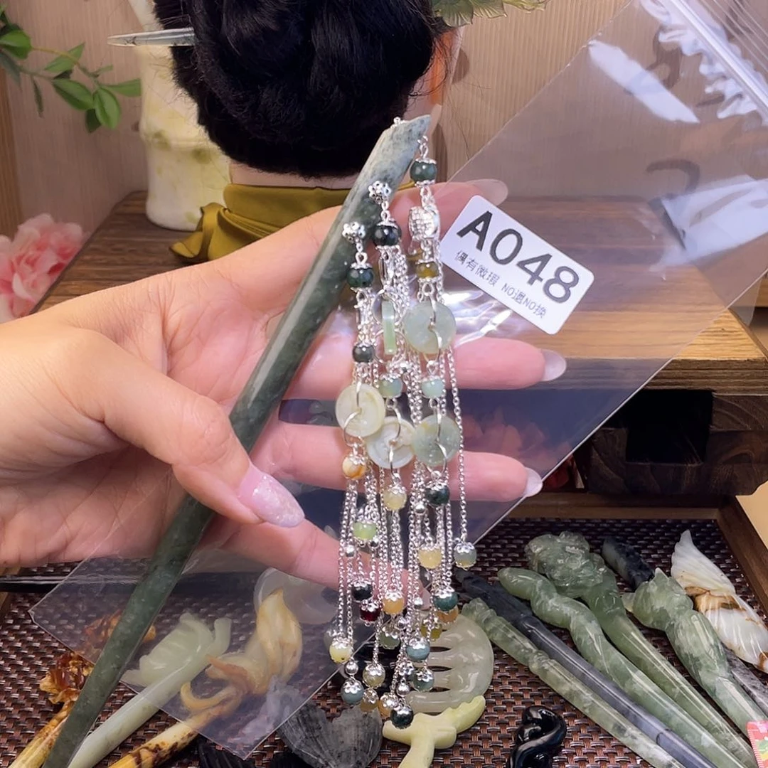 蛇纹石玉发饰合金可****