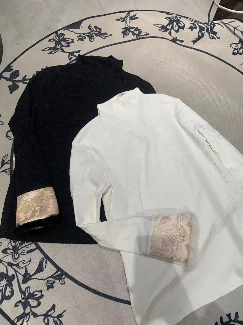 半高领毛毛气质提花加绒打底衫