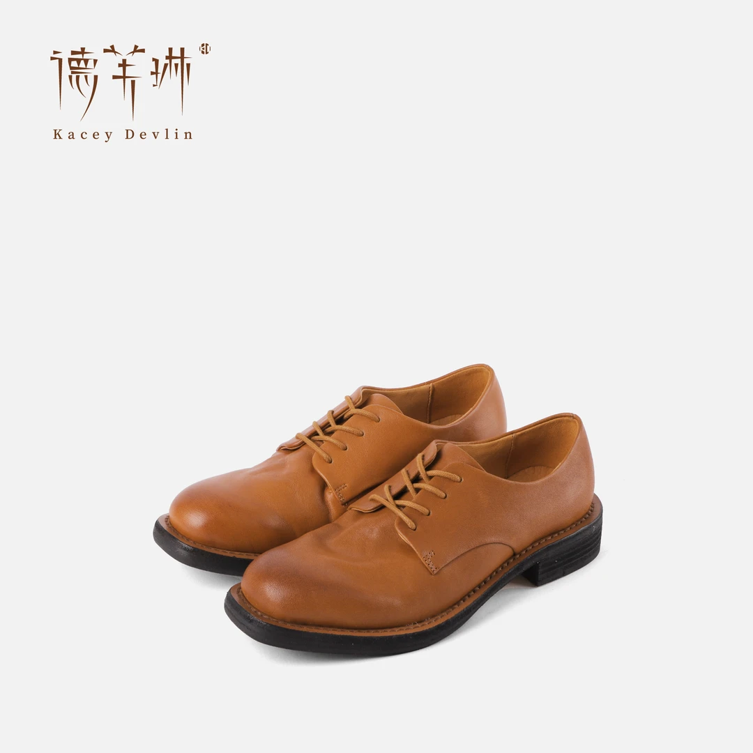 【德芙琳】固特异德比鞋2025秋季新款琥珀风真皮复古商务经典单鞋