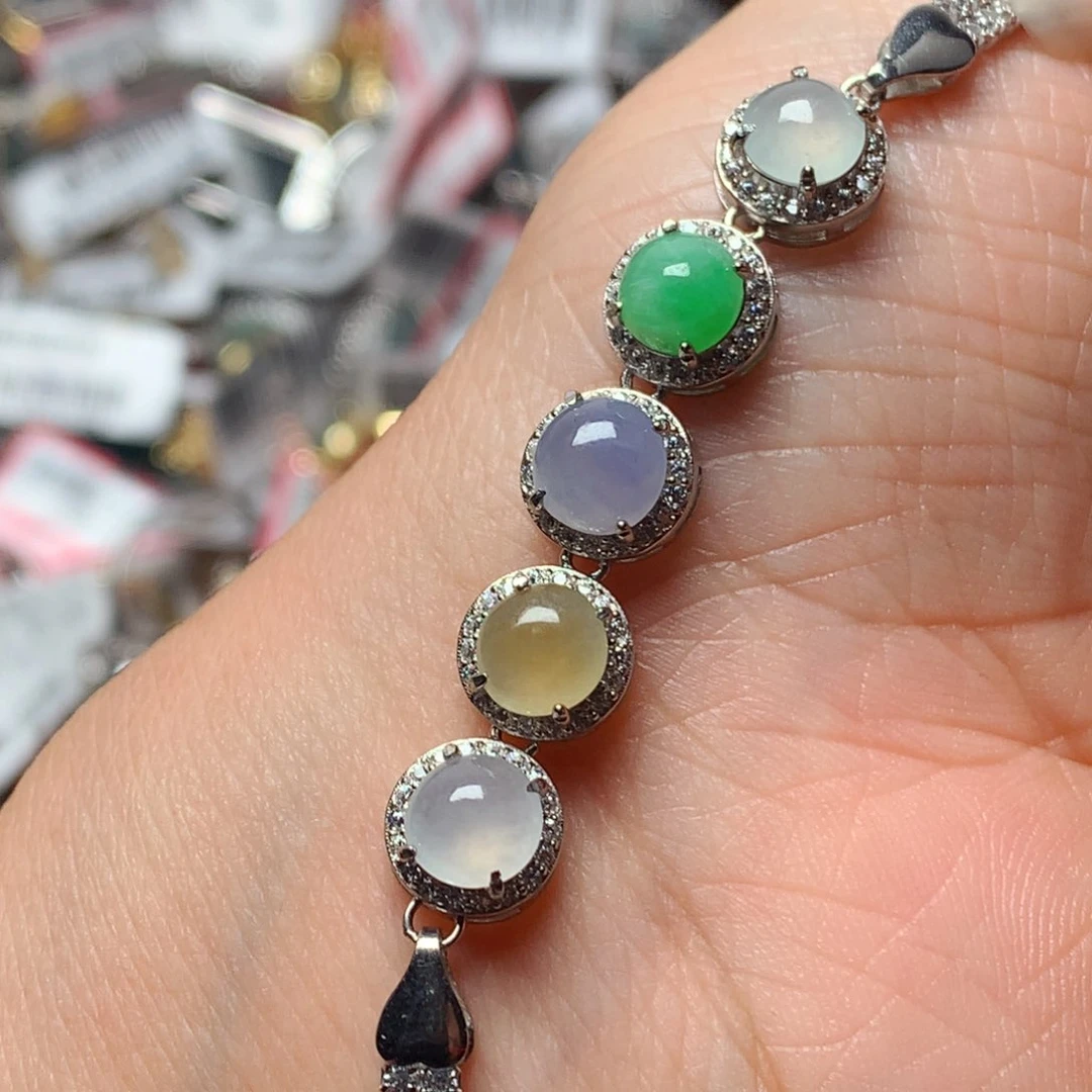 翡翠戒指银S925镶嵌天然翡翠手链