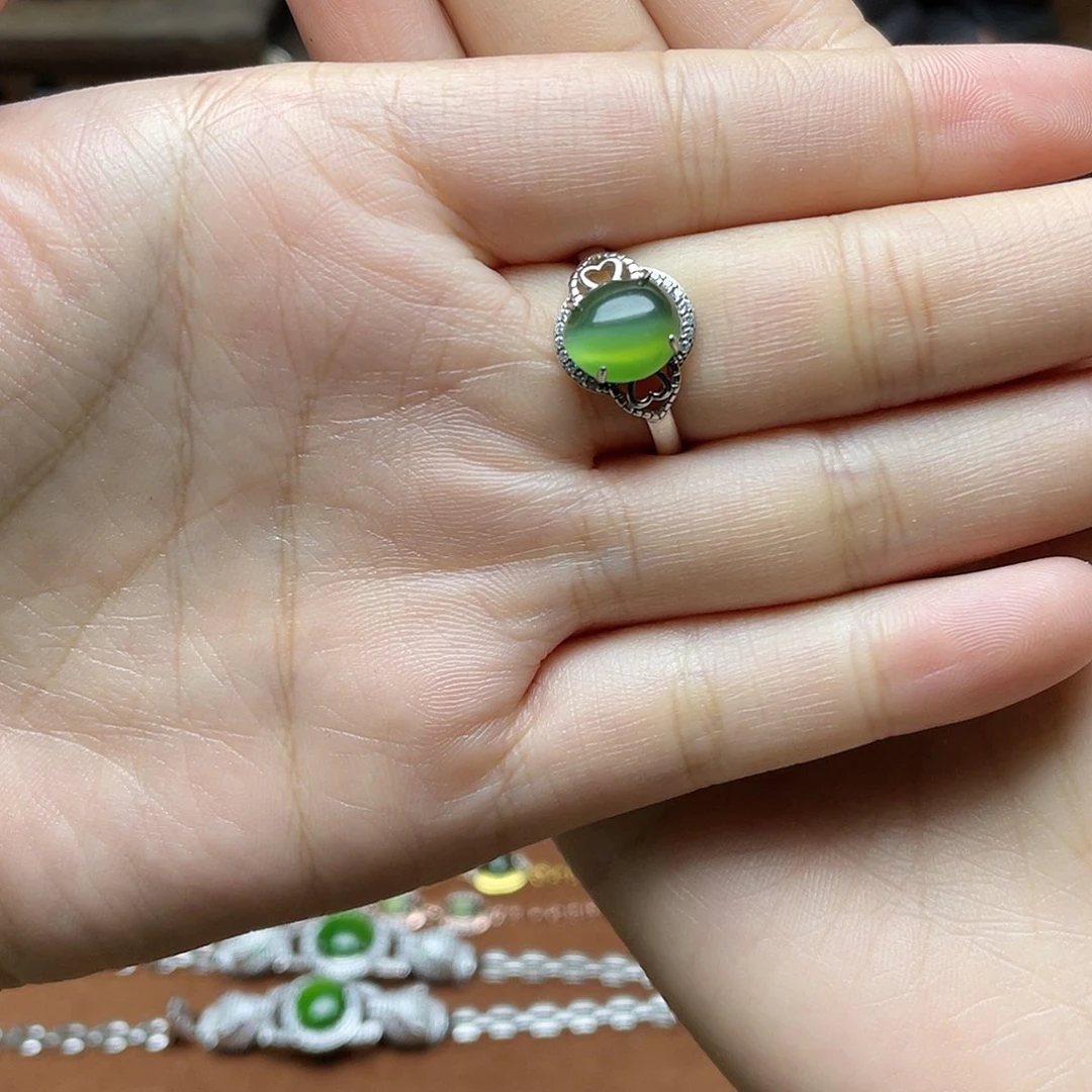 和田玉（碧玉）银S925镶嵌吊坠(赠链)戒指