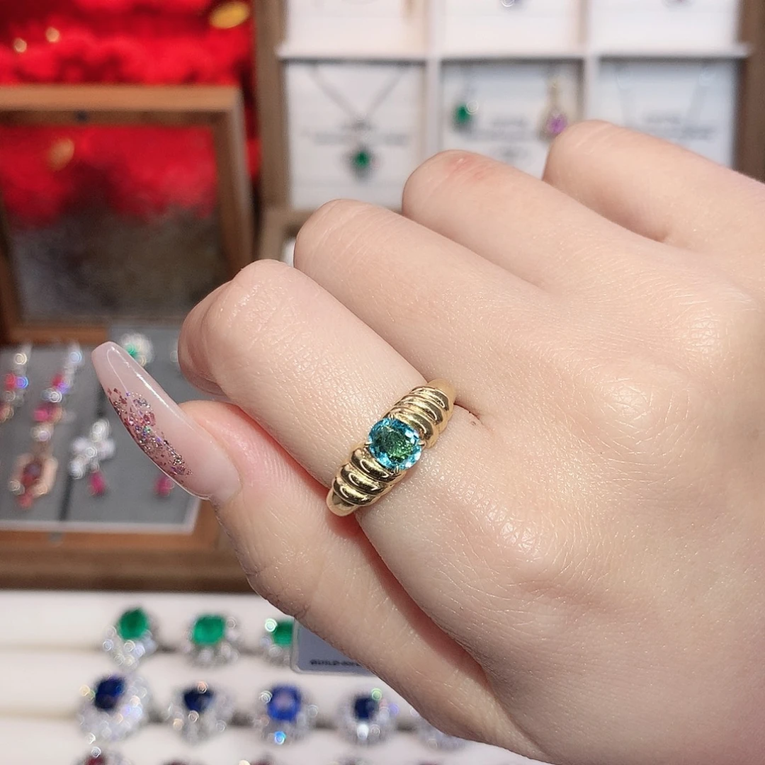 帕拉依巴碧玺戒指18K金镶嵌0.57ct/天然宝石/七天无理由