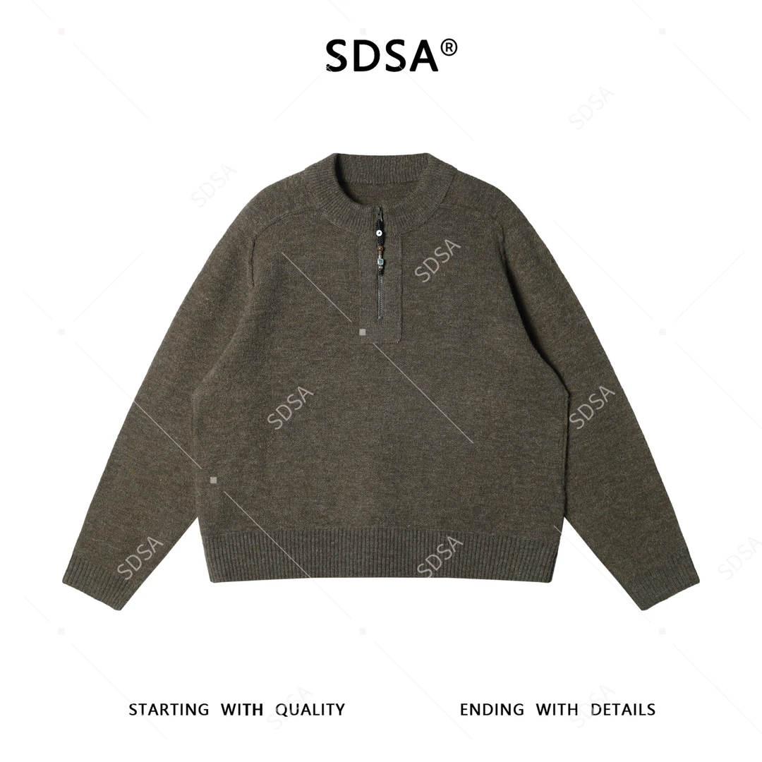 SDSA男士秋冬新款痞帅男装韩系慵懒风半拉链圆领毛衣百搭纯色时尚
