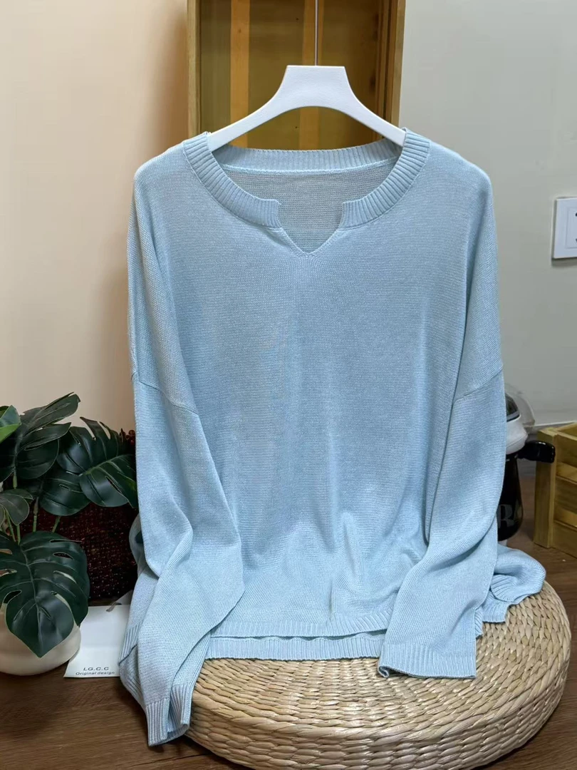 【云目悠悠】秋季女士v领长袖纯色时尚针织衫-2025813-22851