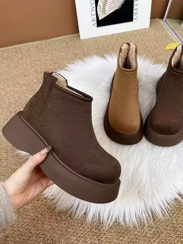K26断码女鞋时尚百搭冬季加绒加厚女短靴圆头女雪地靴勃肯女棉鞋