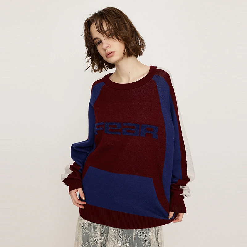 moussy 24冬季新品美式复古撞色宽松慵懒感针织毛衣030HAZ70-4511