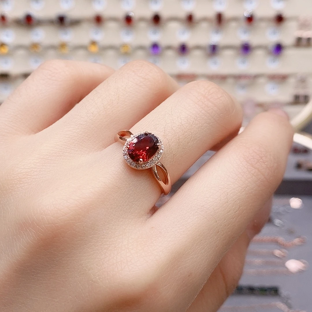 石榴石戒指银S925镶嵌戒指