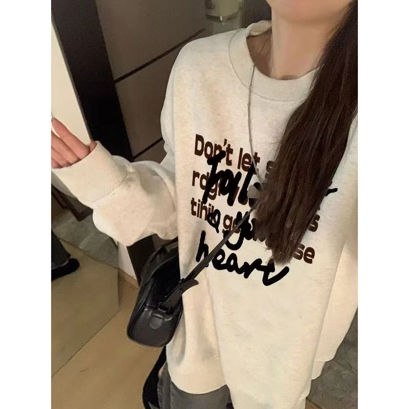 常规圆领极简卡通卫衣长袖黑白灰色ins秋冬宽松百搭学生情侣印花