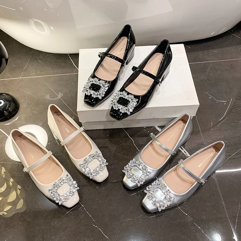 女鞋单鞋玛丽珍鞋粗跟高跟方头跟鞋皮鞋气质时尚百搭夏季法式平底